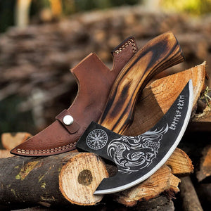 Custom Hand-Engraved Pizza Axe with 8-Inch J2 Steel Blade and Wooden Handle