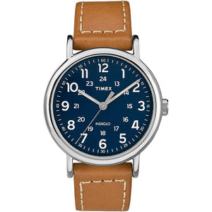 Timex Weekender 40mm Mens Watch - Tan Leather Strap w/Blue Dial