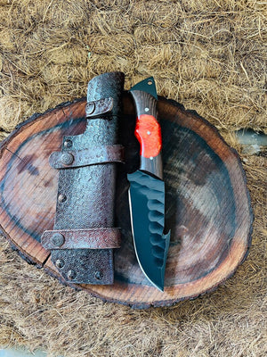 Hunting Skinning Knife – 10" J2 Steel Blade with Wangi/Resin Handle & Leather Sheath