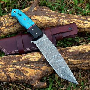 Custom Handmade Damascus Steel Skinning Knife - 4.5" Blade, Resin Handle