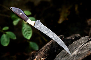 Damascus Fillet Knife – 13" Rosewood Handle & Leather Sheath