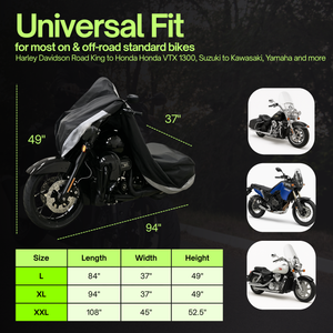 Light Weight Motorcycle Cover (XL) with Cable & Lock. Fits up to 94" Length Medium Cruiser, Large Sport Bike