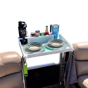 Docktail Utility Boat Table with Pontoon Boat Rail Mount
