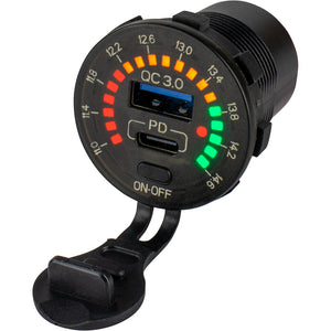 Sea-Dog Round Rainbow Voltmeter w/USB USB-C Power Socket OutdoorUp