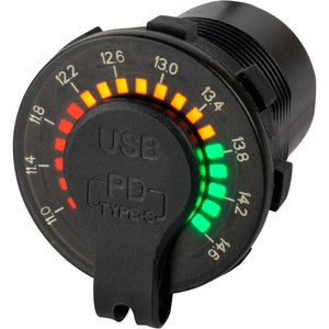 Sea-Dog Round Rainbow Voltmeter w/USB USB-C Power Socket OutdoorUp