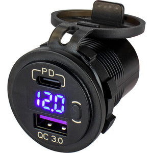 Sea-Dog Round USB USB-C Power Socket w/Hidden Voltmeter OutdoorUp