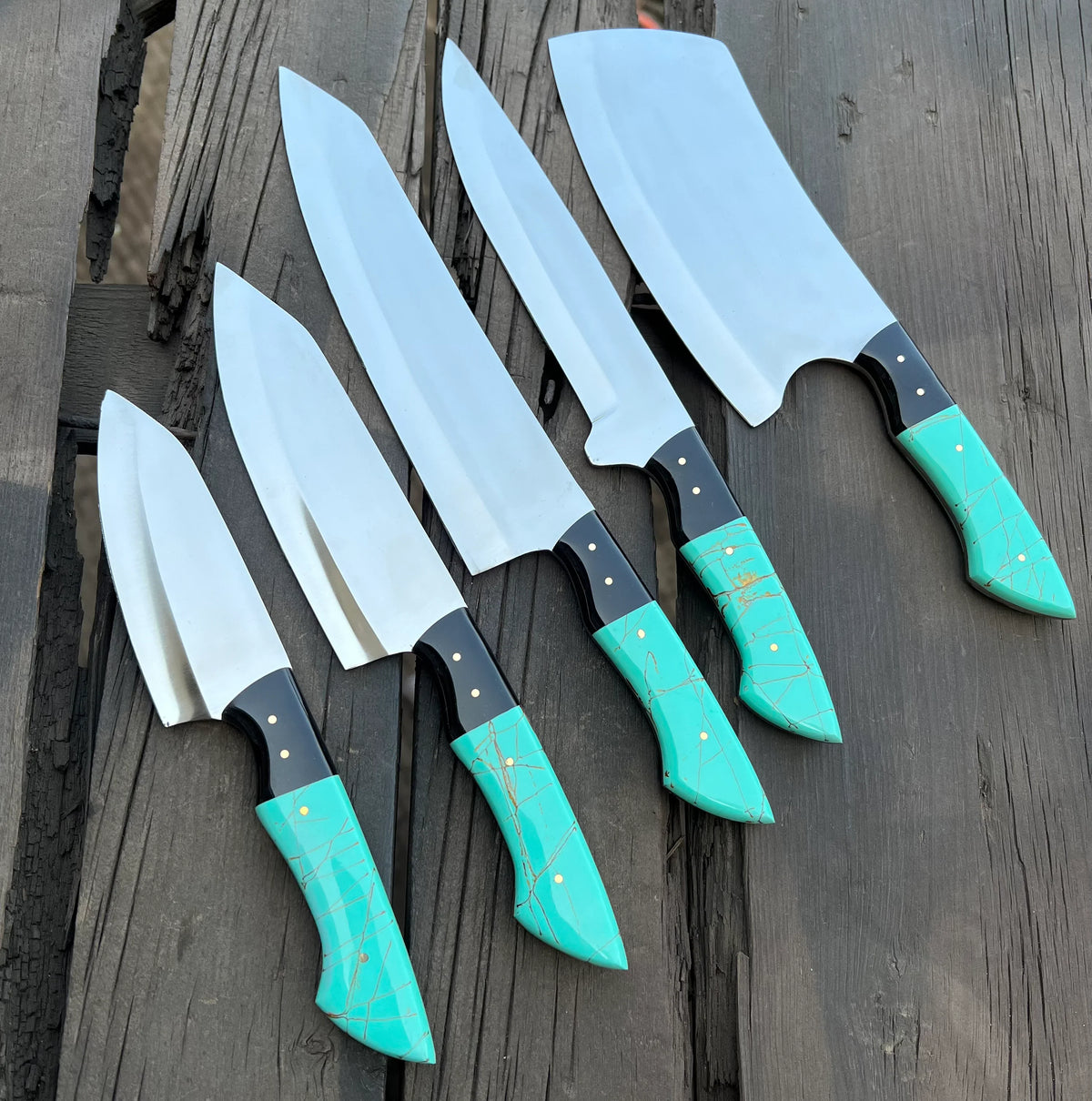 Stainless Knife Set – 13" Forged Stainless Steel Blade with Epoxy Resin Handle &amp; Leather Sheath
