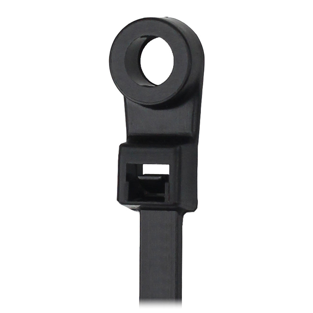 Pacer 8" Cable Tie w/Mounting Ring - Black - 50lb Tensile Strength - 2" Bundle Diameter - 100 Piece Bag