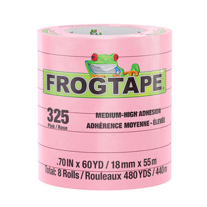 FrogTape CP 325 Medium-High Adhesion Masking Tape - 18MM x 55M x 8-Pack - Pink - Rated for 325F