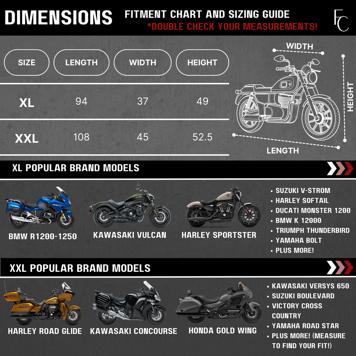 Premium Motorcycle Cover with Night Reflector and Eagle Emblem (XXL) Black