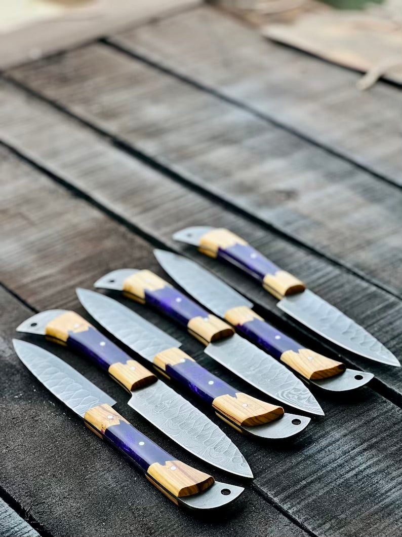 Best Japanese Knife Set – 13" Forged Stainless Steel Chef Knife with Olivewood &amp; Epoxy Resin Handle + Leather Sheath