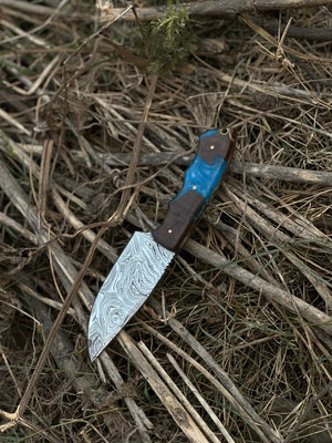 Gutting Knives – 10" Handmade Damascus Steel Hunting Knife with Rosewood or Resin Handle & Leather Sheath