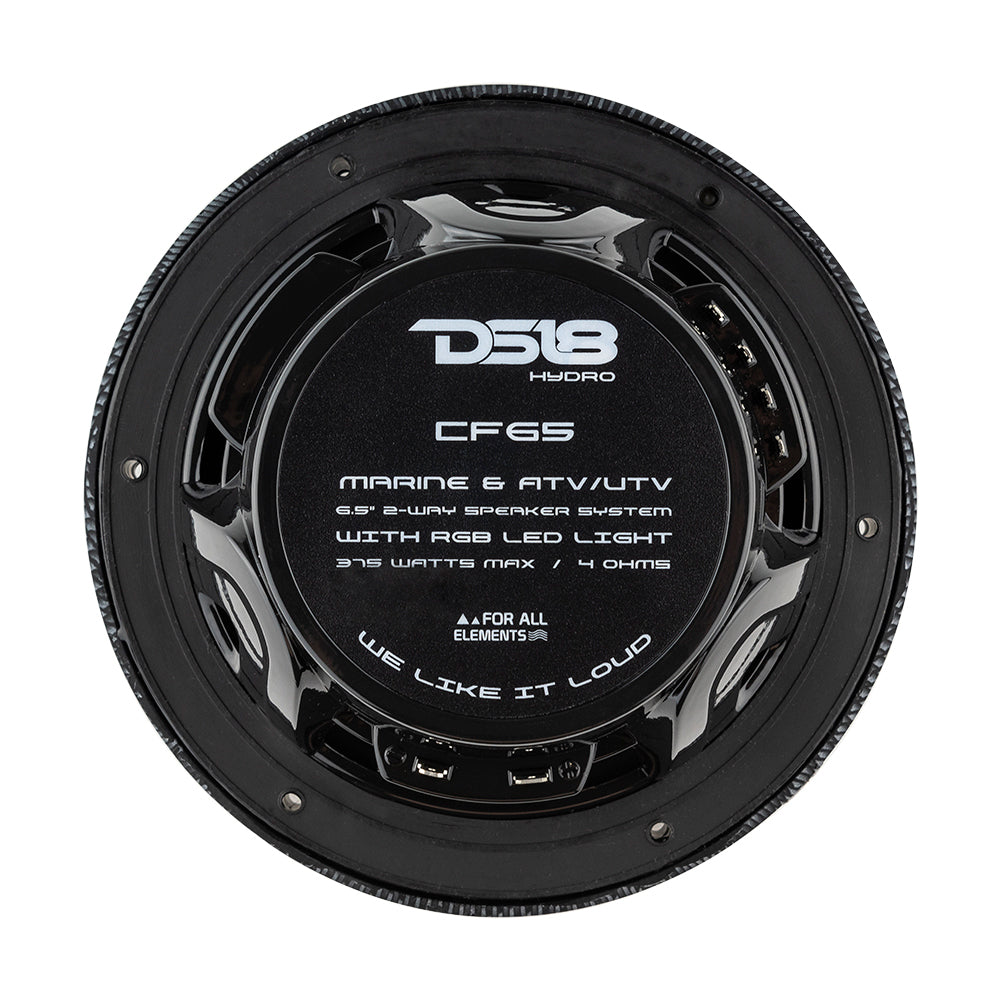 DS18 HYDRO 6.5" 2-Way Marine Speakers w/RGB LED Lights 300W - Black Carbon Fiber
