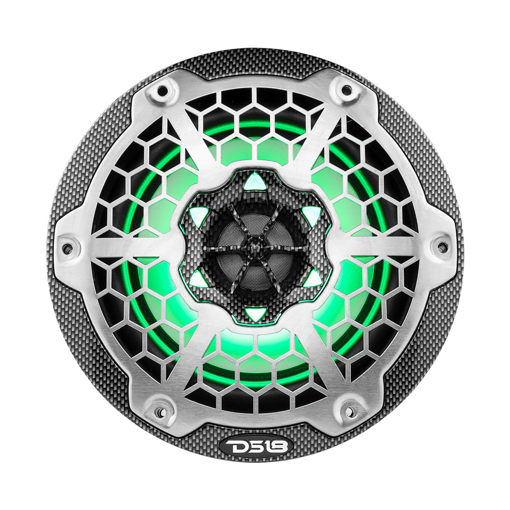 DS18 HYDRO 6.5" 2-Way Marine Speakers w/RGB LED Lights 300W - Black Carbon Fiber