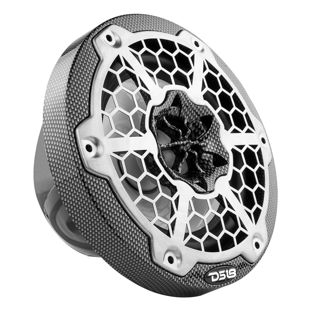DS18 HYDRO 6.5" 2-Way Marine Speakers w/RGB LED Lights 300W - Black Carbon Fiber