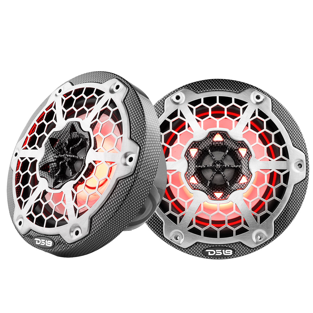 DS18 HYDRO 6.5" 2-Way Marine Speakers w/RGB LED Lights 300W - Black Carbon Fiber