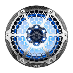 DS18 HYDRO 8" 2-Way Marine Speakers w/RGB LED Lights - 125W RMS, 4-Ohm - Black Carbon Fiber
