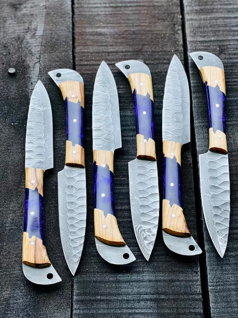 Best Japanese Knife Set – 13" Forged Stainless Steel Chef Knife with Olivewood &amp; Epoxy Resin Handle + Leather Sheath