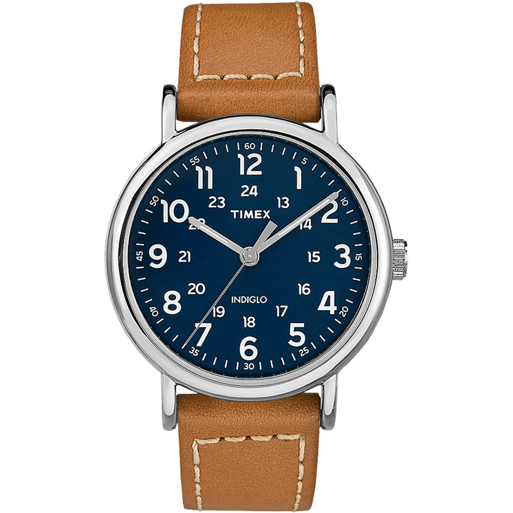Timex Weekender 40mm Mens Watch - Tan Leather Strap w/Blue Dial