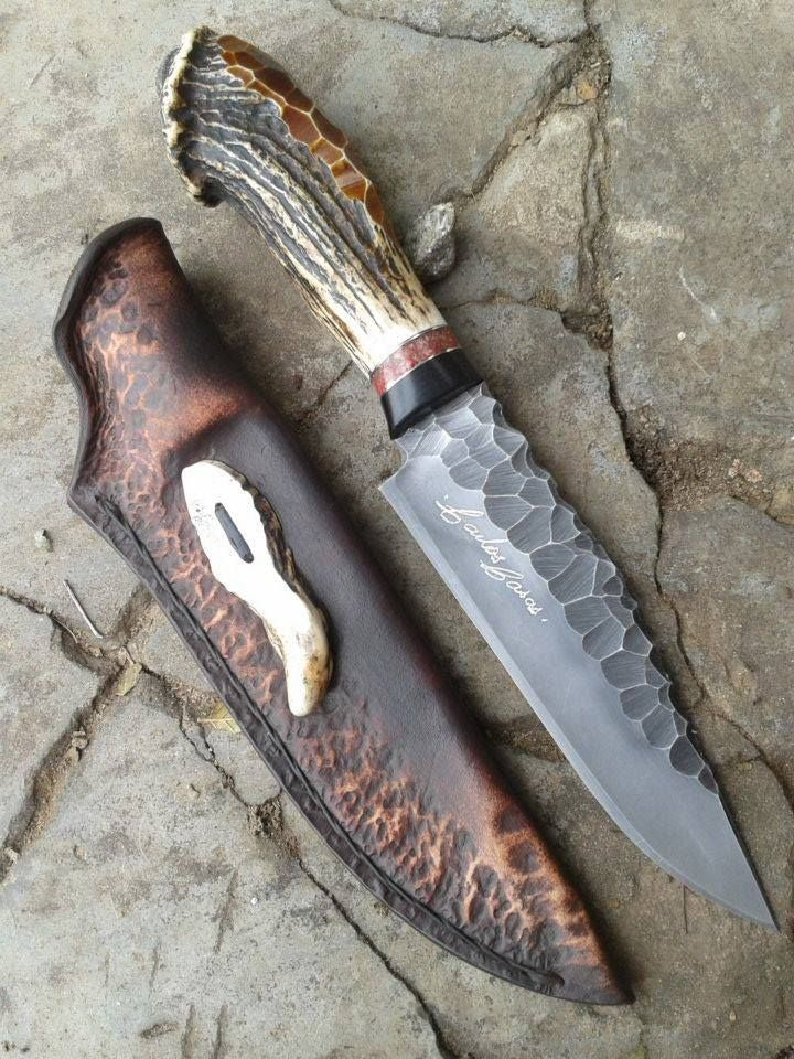 Western Bowie Knife – 15" J2 Hand-Forged Steel Blade with Antler Horn or Resin Handle &amp; Leather Sheath
