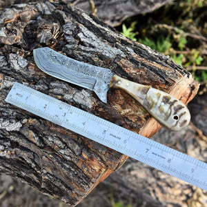 Whiskey Knives Out – 4-Inch Damascus Steel Blade with Sheep Horn Handle