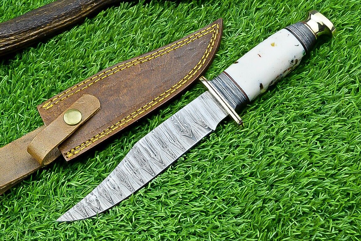 Hand-Forged Western Boulder Colorado Knife – 11" Damascus Steel Blade with Brass Guard &amp; Resin Grip