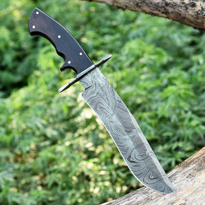 Custom Handmade 13" American-Made Damascus Steel Bowie Knife with Rosewood Handle and Leather Sheath