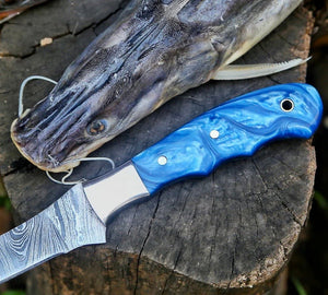 Custom Handmade 13-Inch Damascus Steel Fillet Knife Blank with Resin Handle – Premium Leather Sheath
