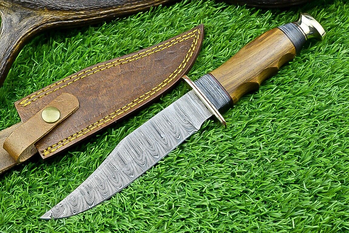 Western Boulder Colorado Knife – 11" Handmade Damascus Steel Blade with Olive Wood Handle &amp; Leather Sheath