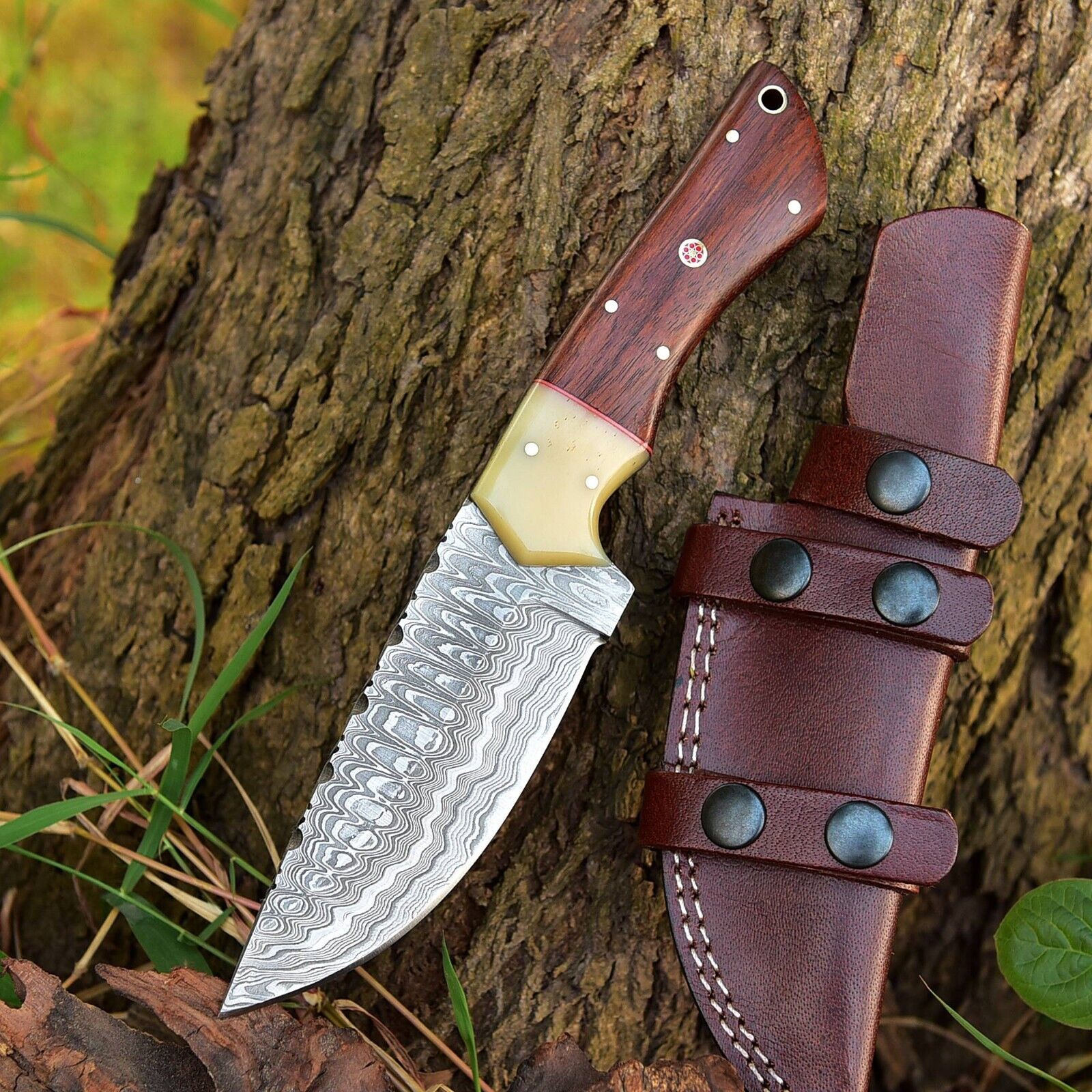 Custom Handmade Skinning Knife with Damascus Steel Blade