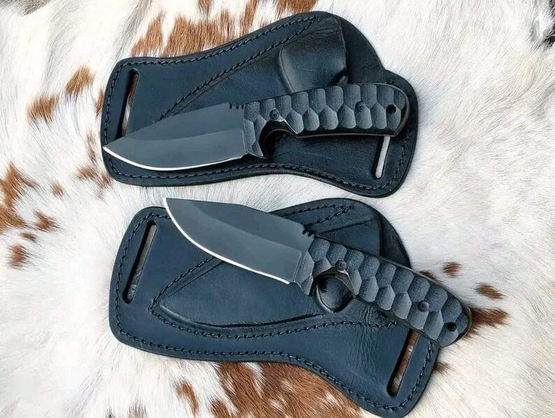 Premium Custom Handmade Ranch Knife – D2 Powder Coat Steel Blade, Resin Handle &amp; Leather Sheath