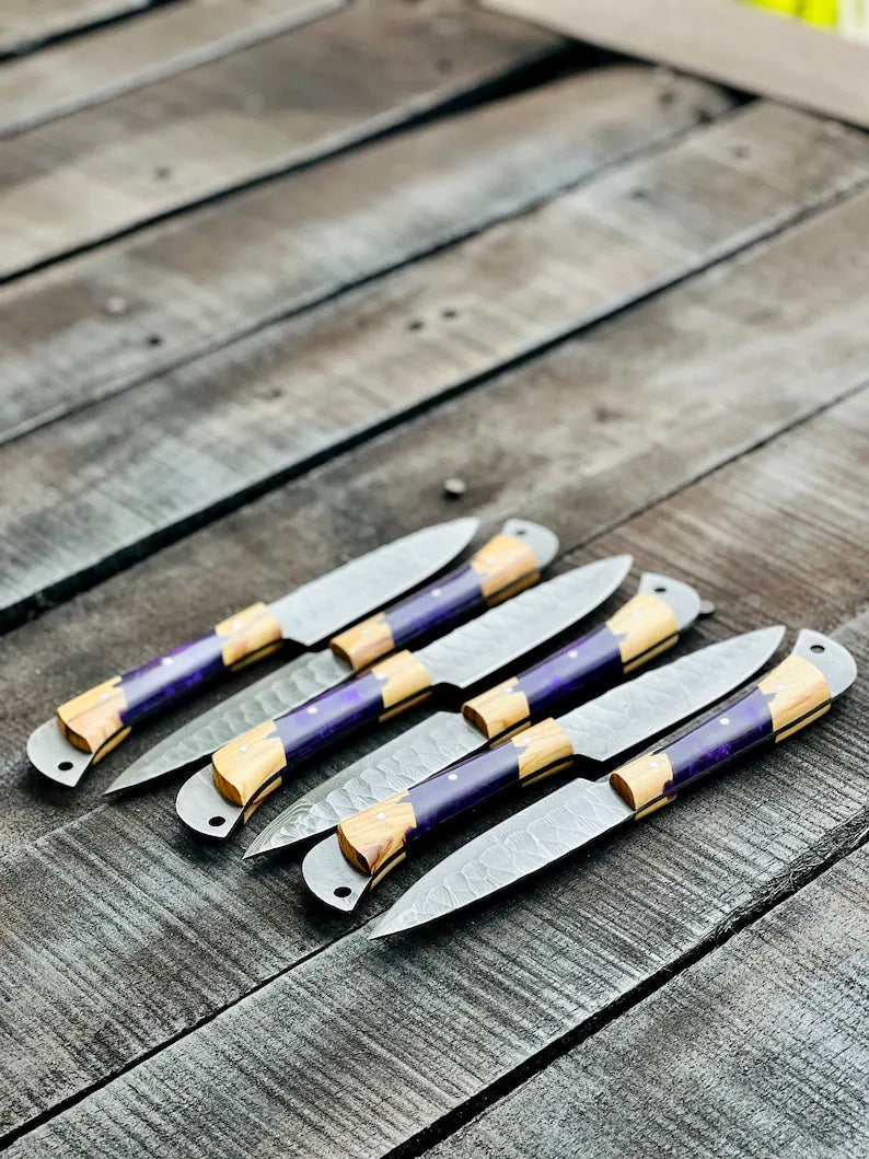 Best Japanese Knife Set – 13" Forged Stainless Steel Chef Knife with Olivewood &amp; Epoxy Resin Handle + Leather Sheath
