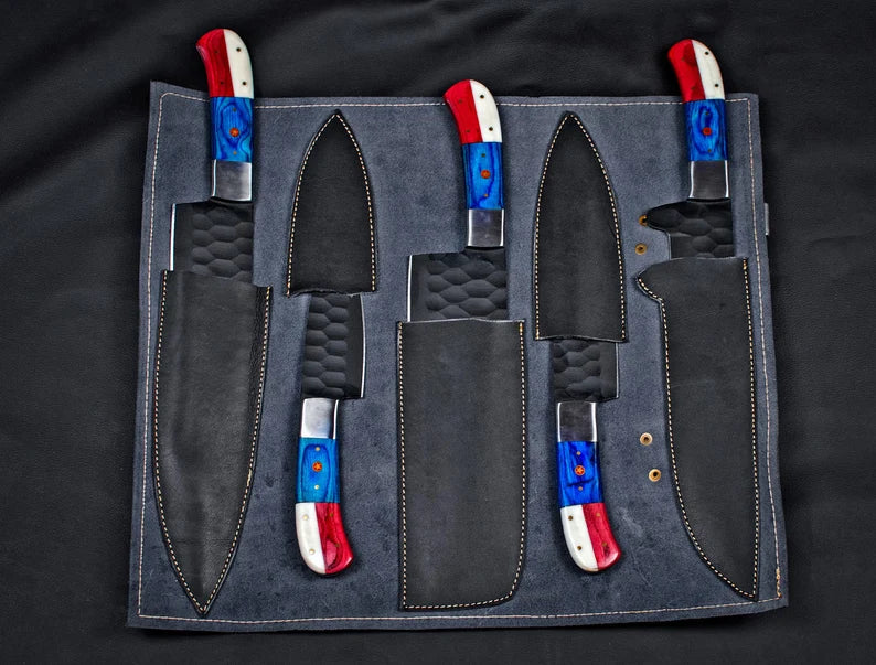 Custom Hand Forged Carbon Steel Chef’s Knife Set – 5 PCS BBQ &amp; Kitchen Knives | Best Anniversary Gift for Him