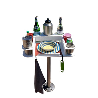 Docktail Butler Boat Table with Pedestal Table Attachment Options - White / No + $0.00 (Docktail Bar Logo Included)