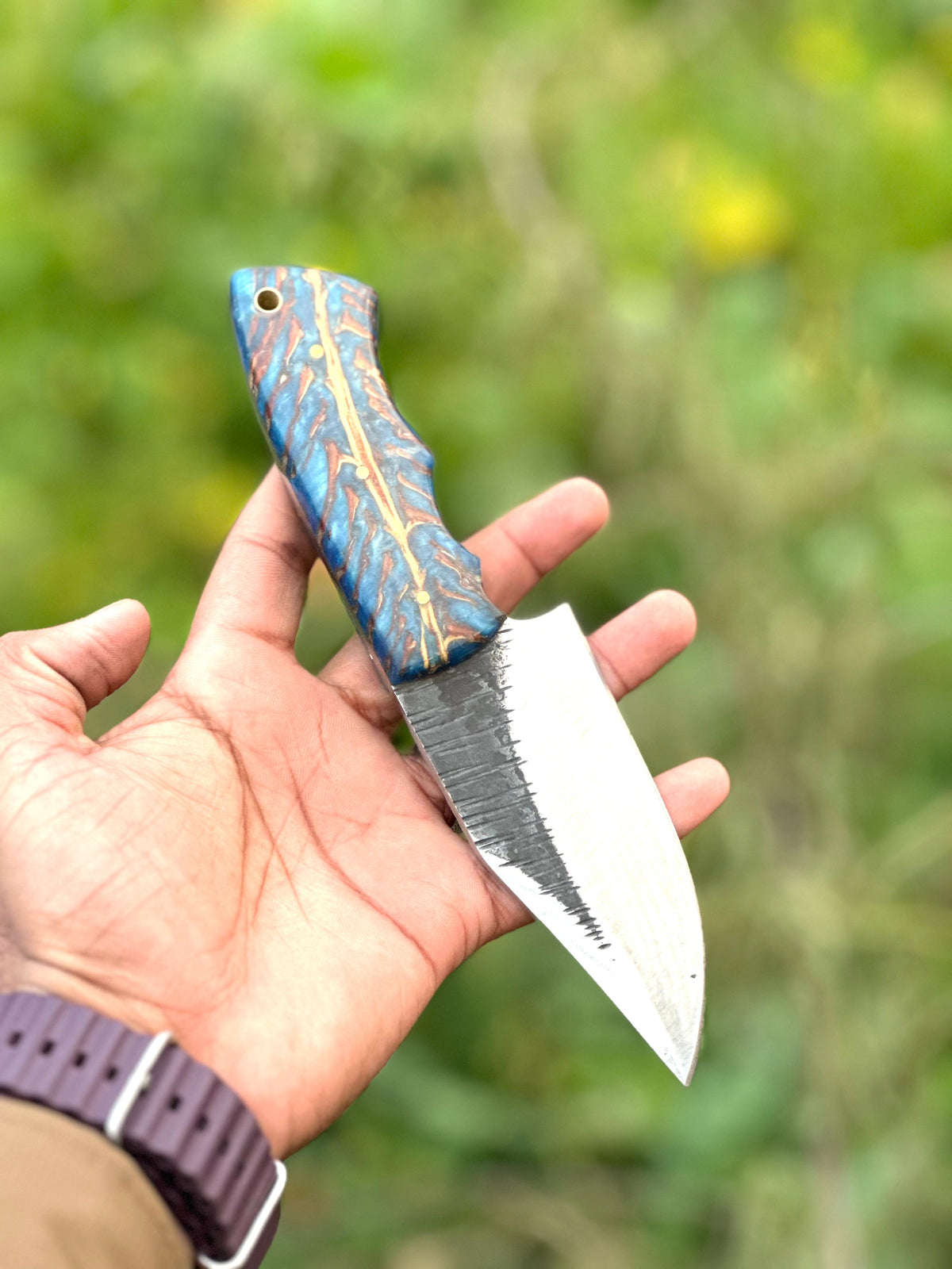Good Hunting Knives – 9" Handmade J2 Steel Blade with Epoxy Resin Handle &amp; Leather Sheath