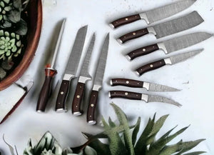 Best Knife Sets for Kitchen – 13" Handmade Damascus Steel Chef Knife with Rosewood Handle & Leather Sheath