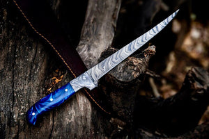Custom Handmade Angling Knife – Damascus Steel Blade & Resin Handle | Premium Fishing Gear 2025