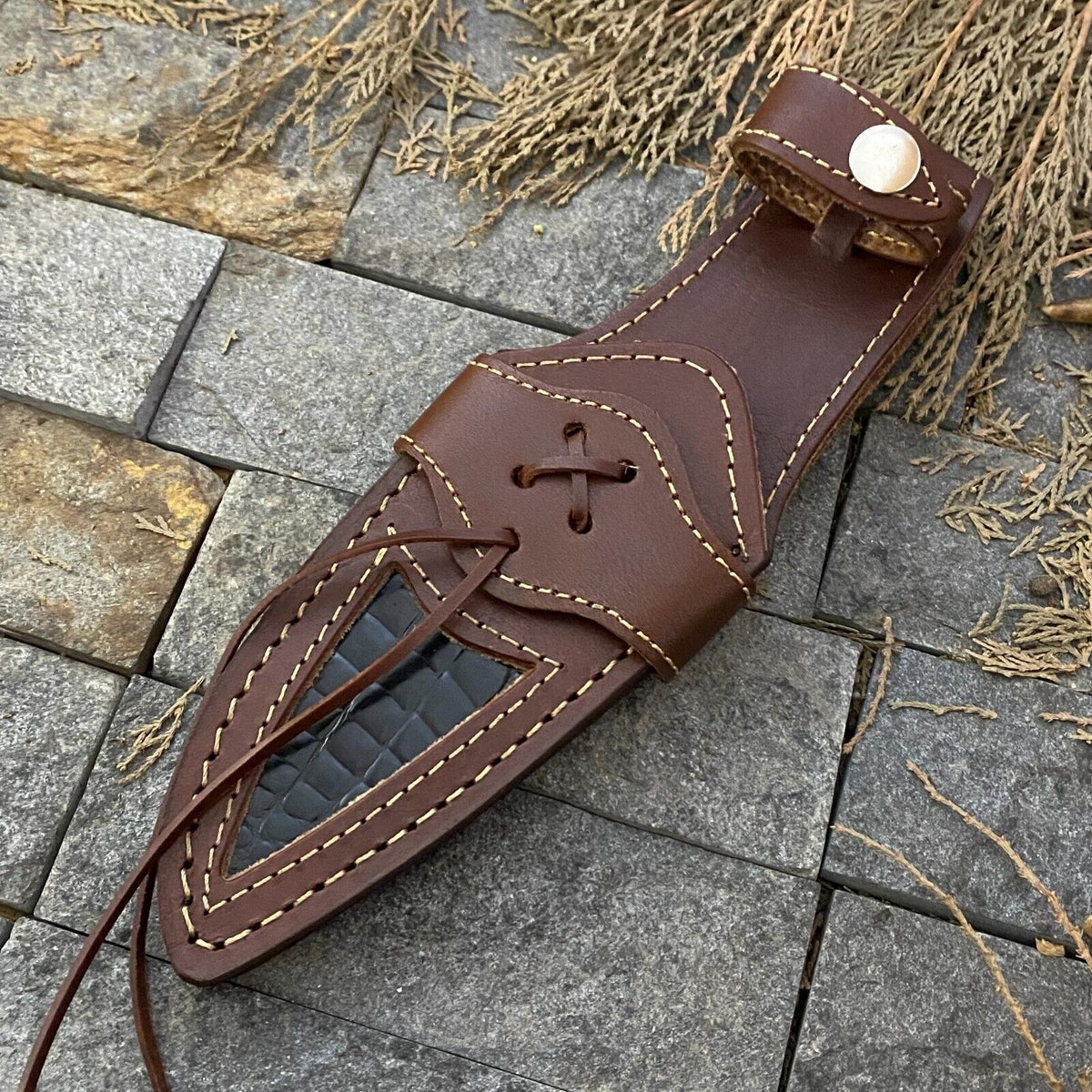 🔥 Handmade Damascus Steel Hunting Knife – Rosewood Handle &amp; Damascus Guard + Leather Sheath