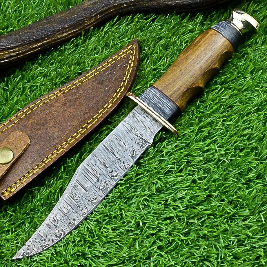 Western Boulder Colorado Knife – 11" Handmade Damascus Steel Blade with Olive Wood Handle &amp; Leather Sheath