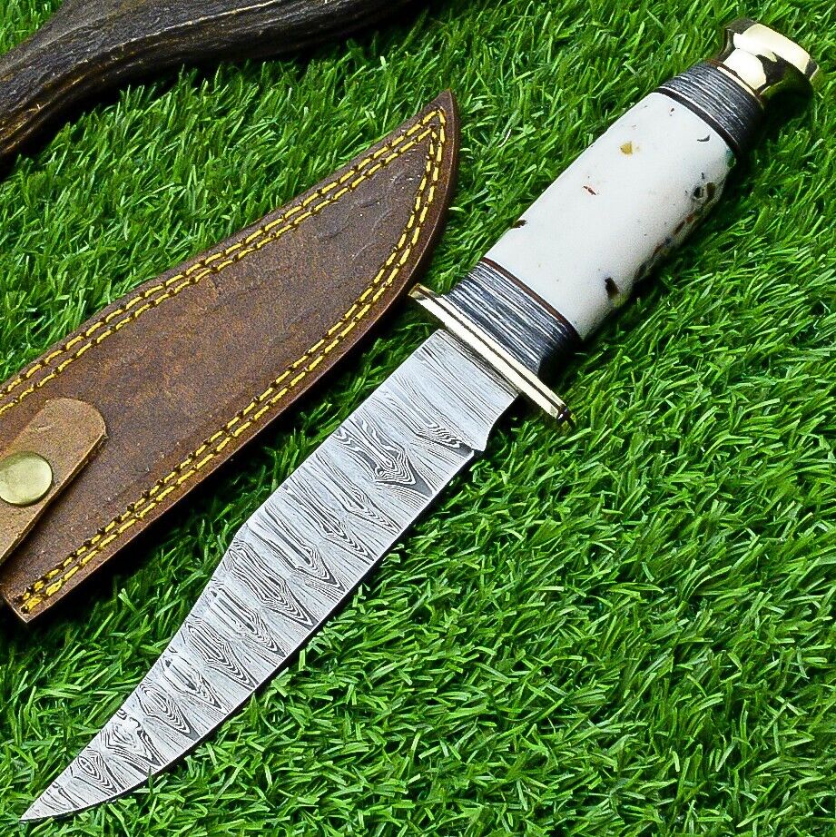Hand-Forged Western Boulder Colorado Knife – 11" Damascus Steel Blade with Brass Guard &amp; Resin Grip