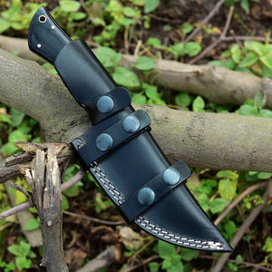 Custom Handmade Skinning Knife - Damascus Steel Blade, Buffalo Horn & Camel Bone Handle