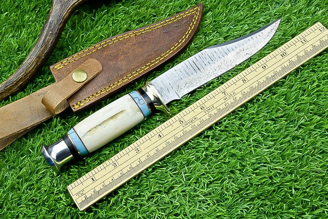 Hand-Forged Western Boulder Colorado Knife – 11” Razor Sharp Damascus Blade with Resin Grip &amp; Leather Sheath