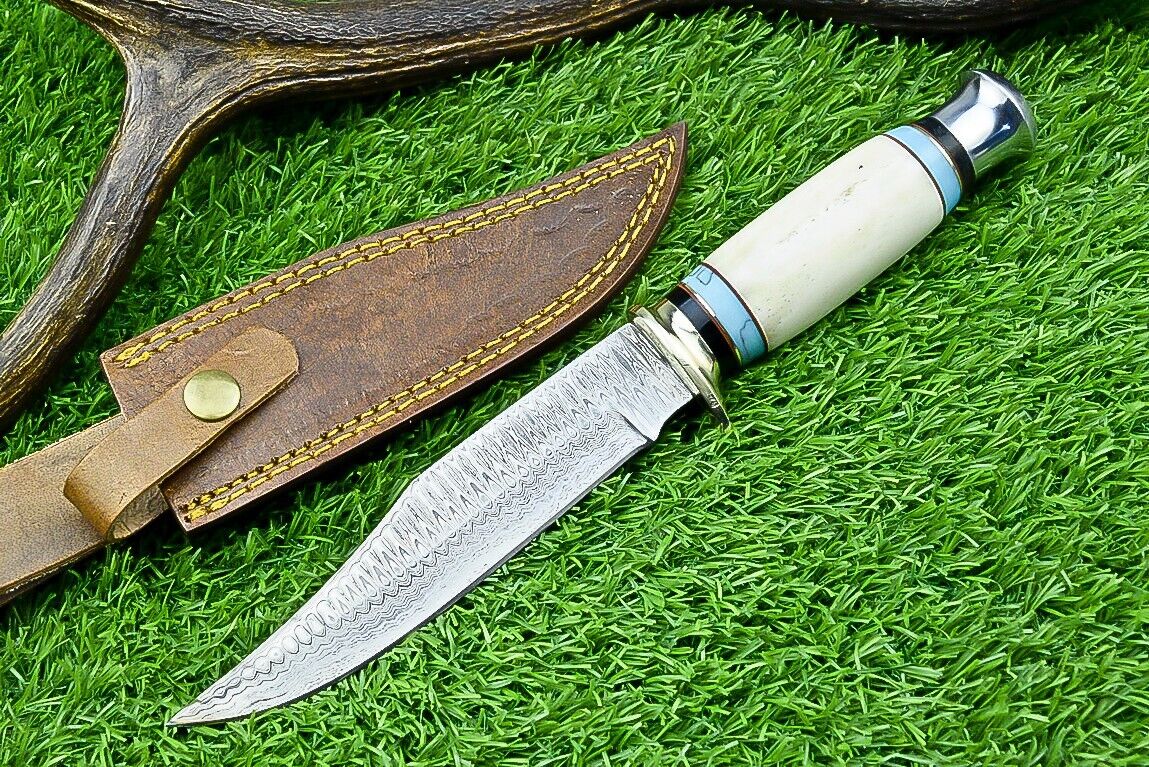 Hand-Forged Western Boulder Colorado Knife – 11” Razor Sharp Damascus Blade with Resin Grip &amp; Leather Sheath