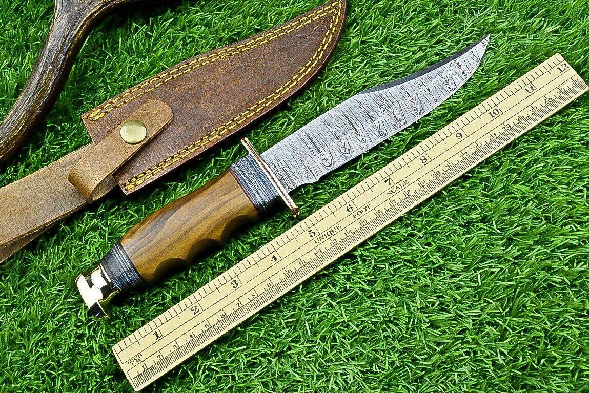 Western Boulder Colorado Knife – 11" Handmade Damascus Steel Blade with Olive Wood Handle &amp; Leather Sheath