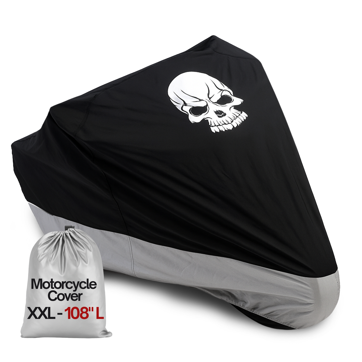 Deluxe Light Weight Motorcycle Cover with Skull Logo - Fits up to 108"L (XXL)