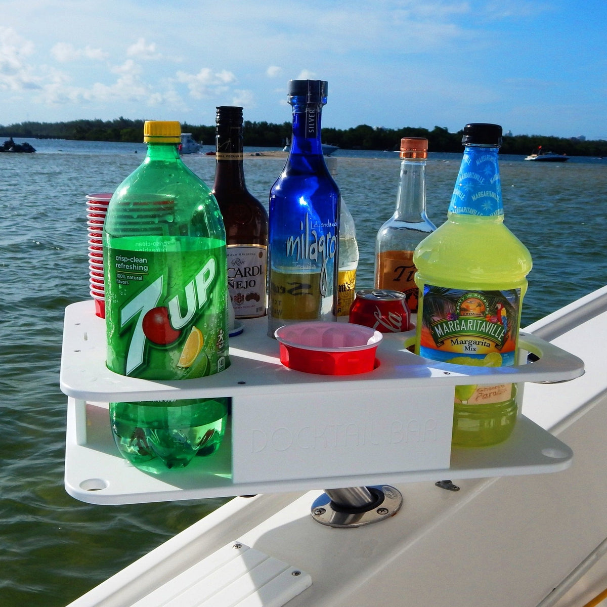 Docktail Boat Table Caddy with Adjustable Rod Holder Mount