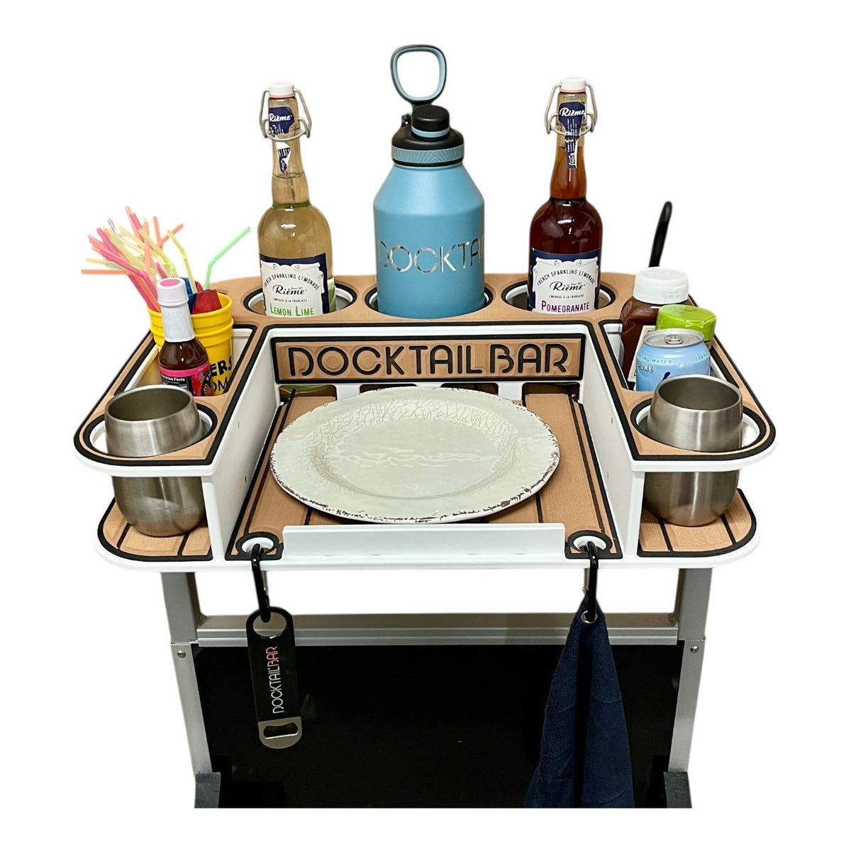 Docktail Butler Boat Table with Pontoon Boat Rail Mount