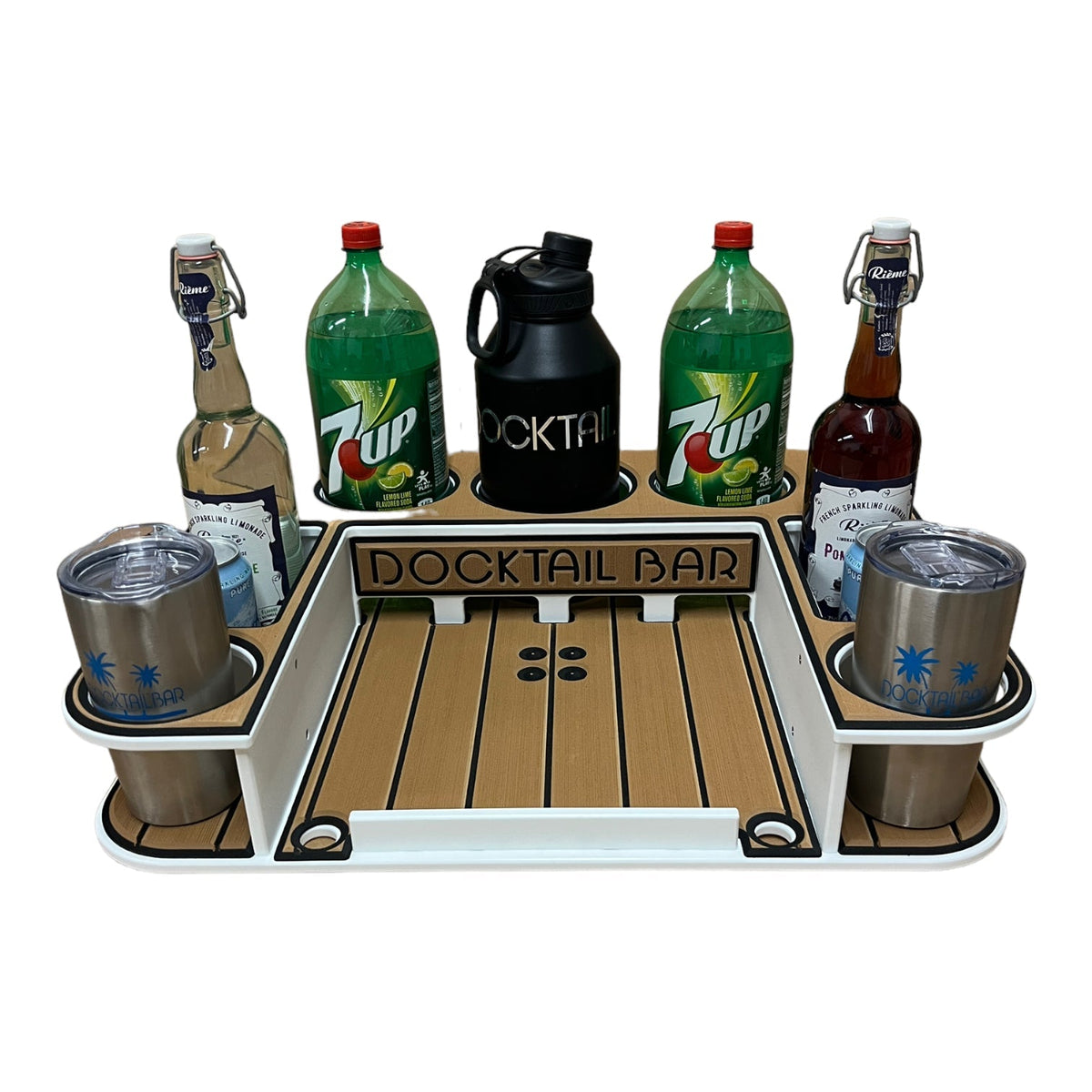 Docktail Butler Boat Table with Adjustable Rod Holder Mount