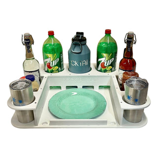 Docktail Butler Boat Table with Adjustable Rod Holder Mount - White / No (Docktail Bar Logo Included)