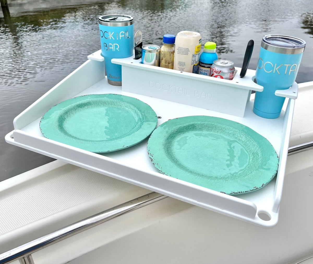 Docktail Utility Boat Table Accessory with Adjustable Rod Holder Mount